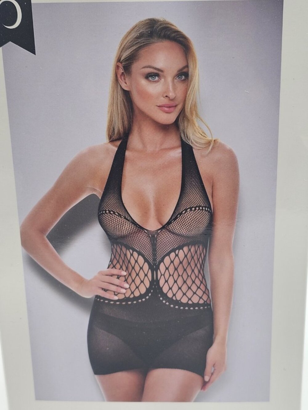Baci Lingerie Women's One Size 2-14 Black Sheer Mesh Halter Mini Dress